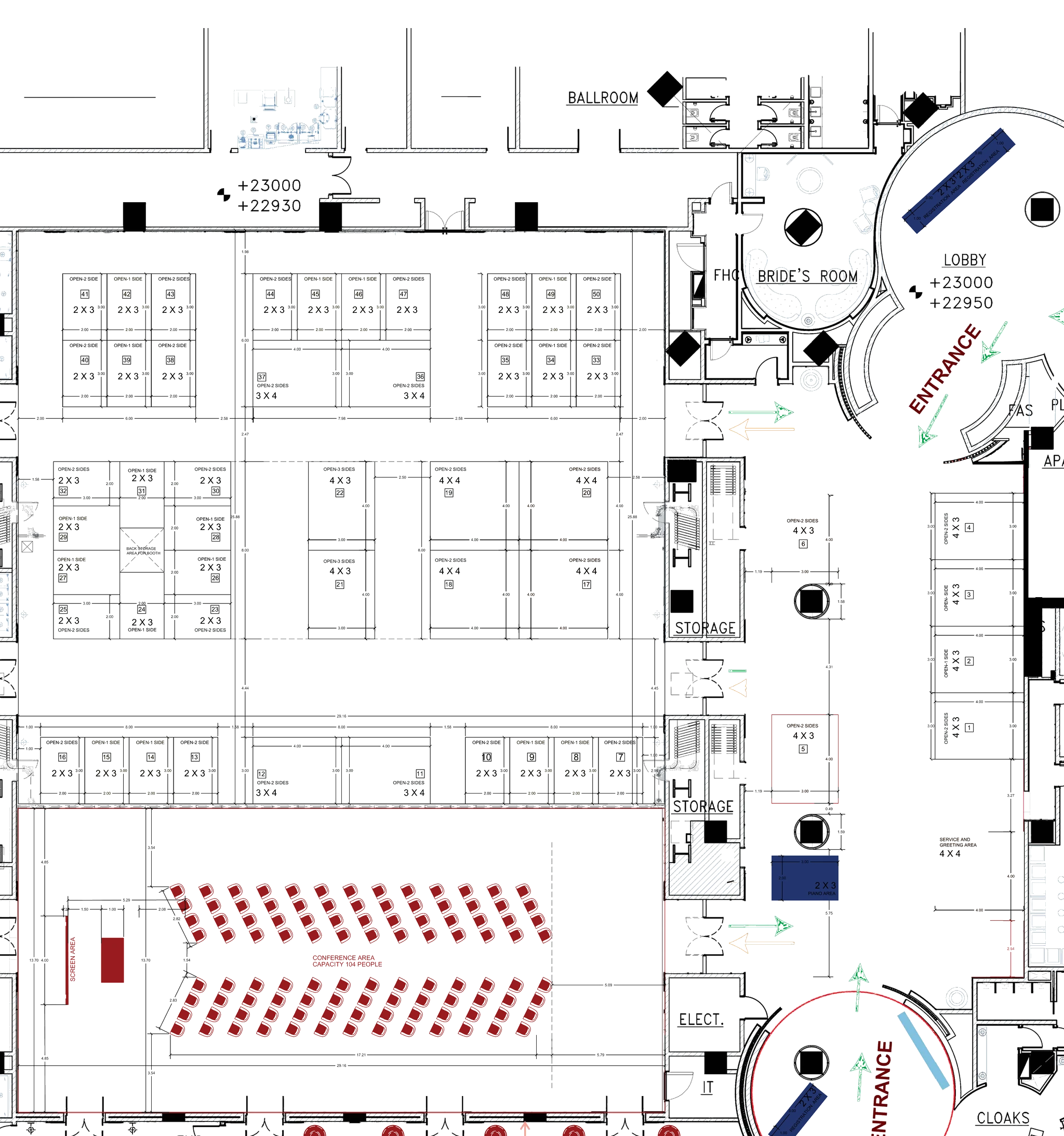 Exhibition floor plan with 50 numbered stands