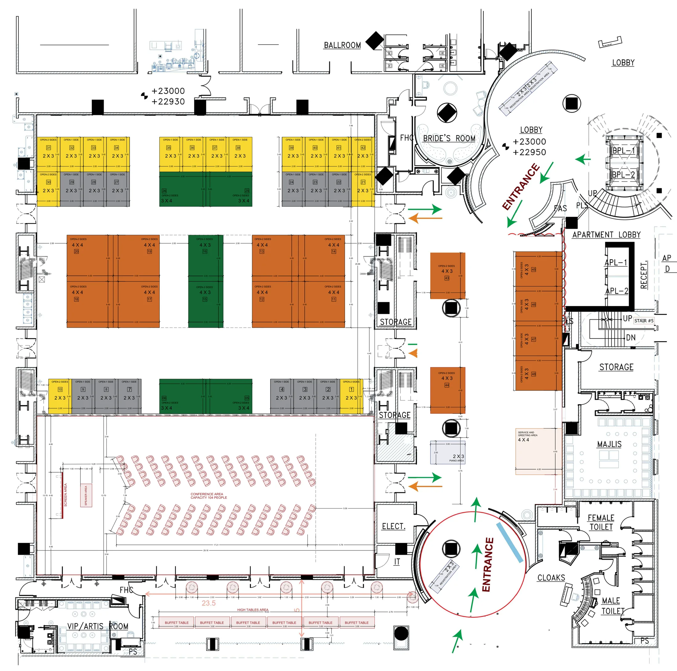 Exhibition floor plan with 48 numbered stands